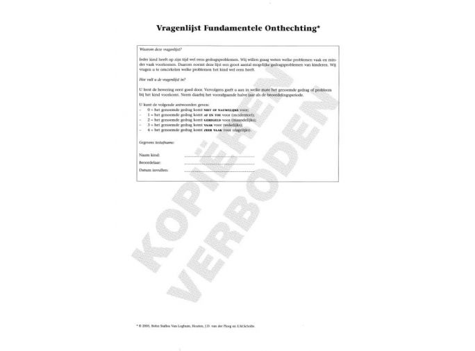 Voorkant - Vragenlijst Fundamentele Onthechting (VFO) - scoreformulieren