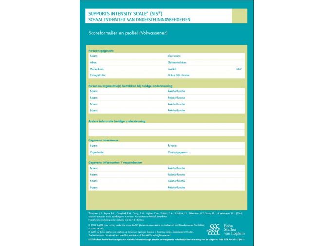 Voorkant - Support Intensitiy Scale (SIS) - scoreformulieren
