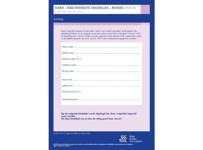 Voorkant - Ouder Kind Interactie Vragenlijst (OKIV-R) - vragenlijst voor ouders