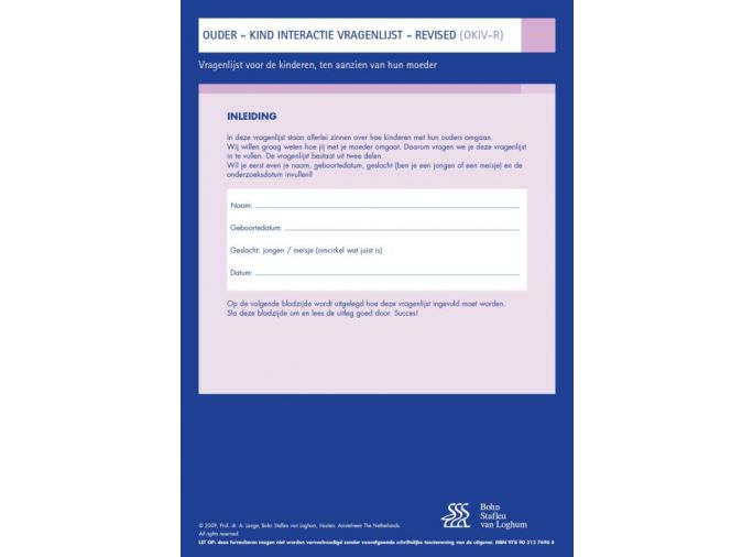 Voorkant - Ouder Kind Interactie Vragenlijst (OKIV-R) - vragenlijst voor kinderen ten aanzien van hun moeder