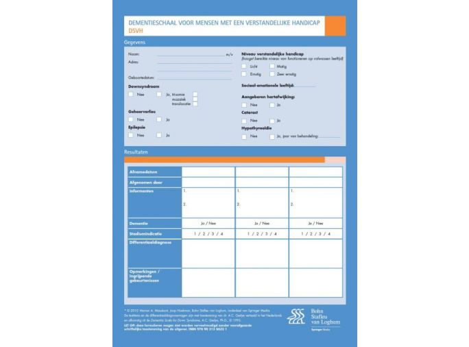Voorkant - Dementieschaal voor mensen met een verstandelijke handicap (DSVH) - scoreformulieren