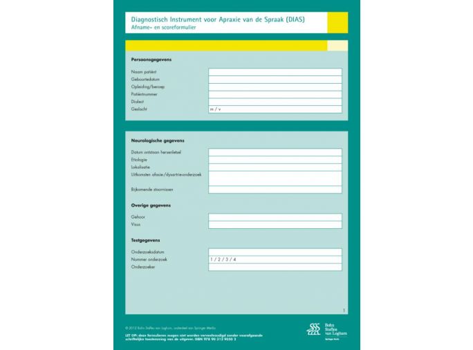 Voorkant - Diagnostisch Instrument voor Apraxie van de Spraak (DIAS ) - scoreformulieren