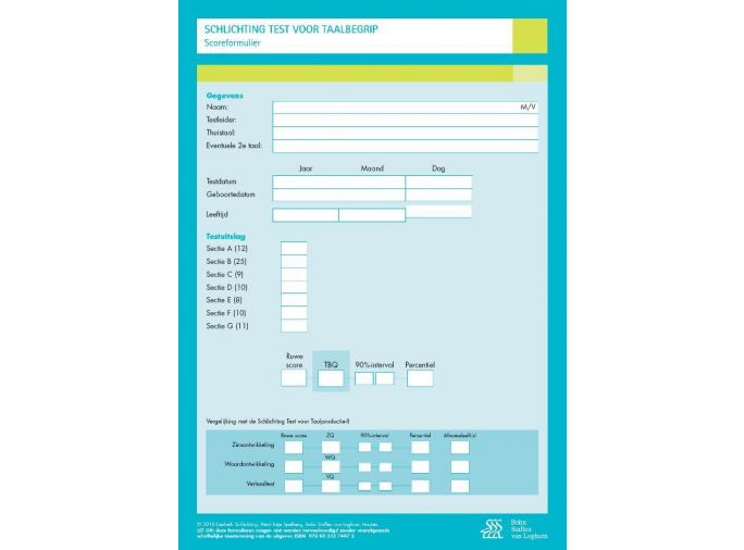 Voorkant - Schlichting Test voor Taalbegrip - Scoreformulieren