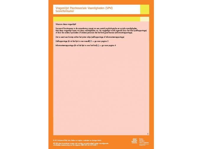Voorkant - Vragenlijst Psychosociale Vaardigheden (VPV) - scoreformulieren