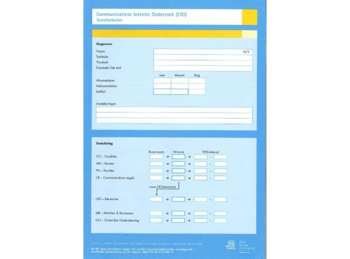 Voorkant - Communicatieve Intentie Onderzoek (CIO) - scoreformulieren