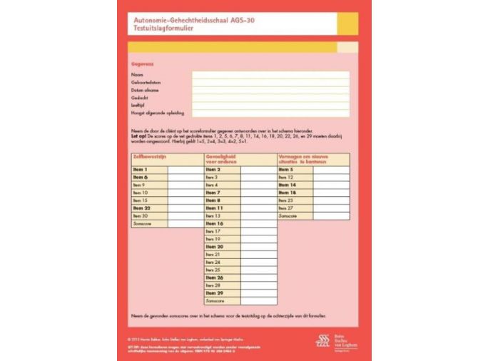 Voorkant - Autonomie-gehechtheidsschaal (AGS 30) - scoreformulieren