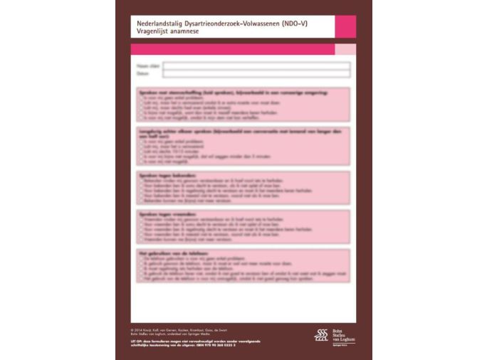 Voorkant - Nederlandstalig Dysartrie Onderzoek volwassenen (NDO-V) - scoreformulieren