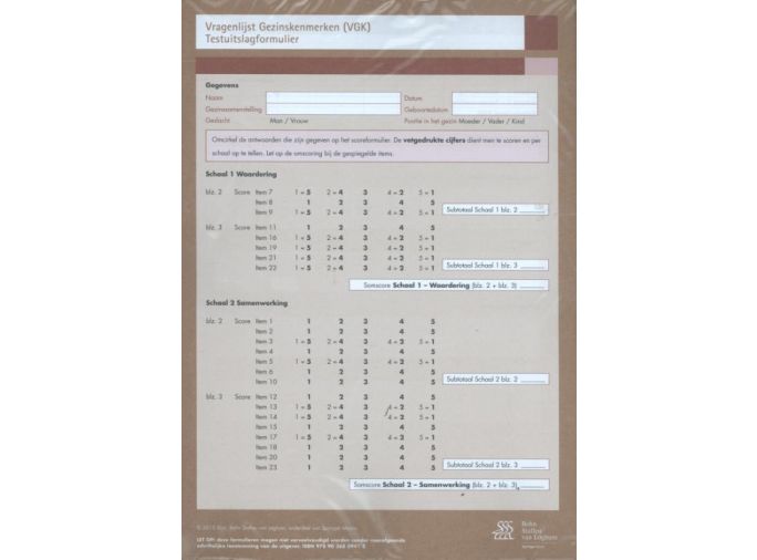 Voorkant - Vragenlijst Gezinskenmerken scoreformulieren