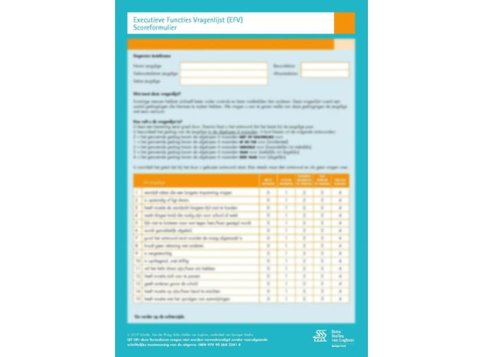 Voorkant - Executieve Functies Vragenlijst (EFV) scoreformulieren
