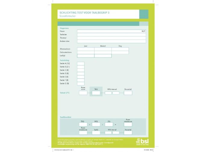 Voorkant - Schlichting Test voor Taalbegrip 3 - Scoreformulieren