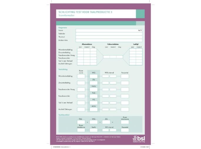 Voorkant - Schlichting Test voor Taalproductie 3 - Scoreformulieren