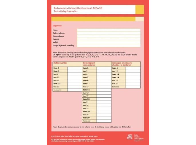 Voorkant - Autonomie-gehechtheidsschaal (AGS 30) - scoreformulieren