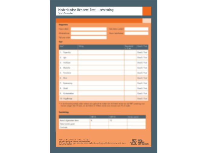 Voorkant - Nederlandse Benoem Test - Screening (NBT - Screening) - scoreformulieren